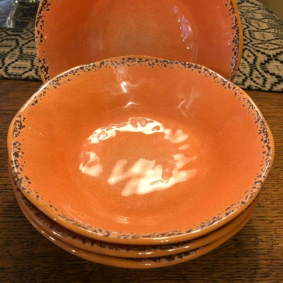 Tommy Bahama Orange Coral Rustic Crackle 7" Bowls Melamine Set of 4 - Picture 2 of 4